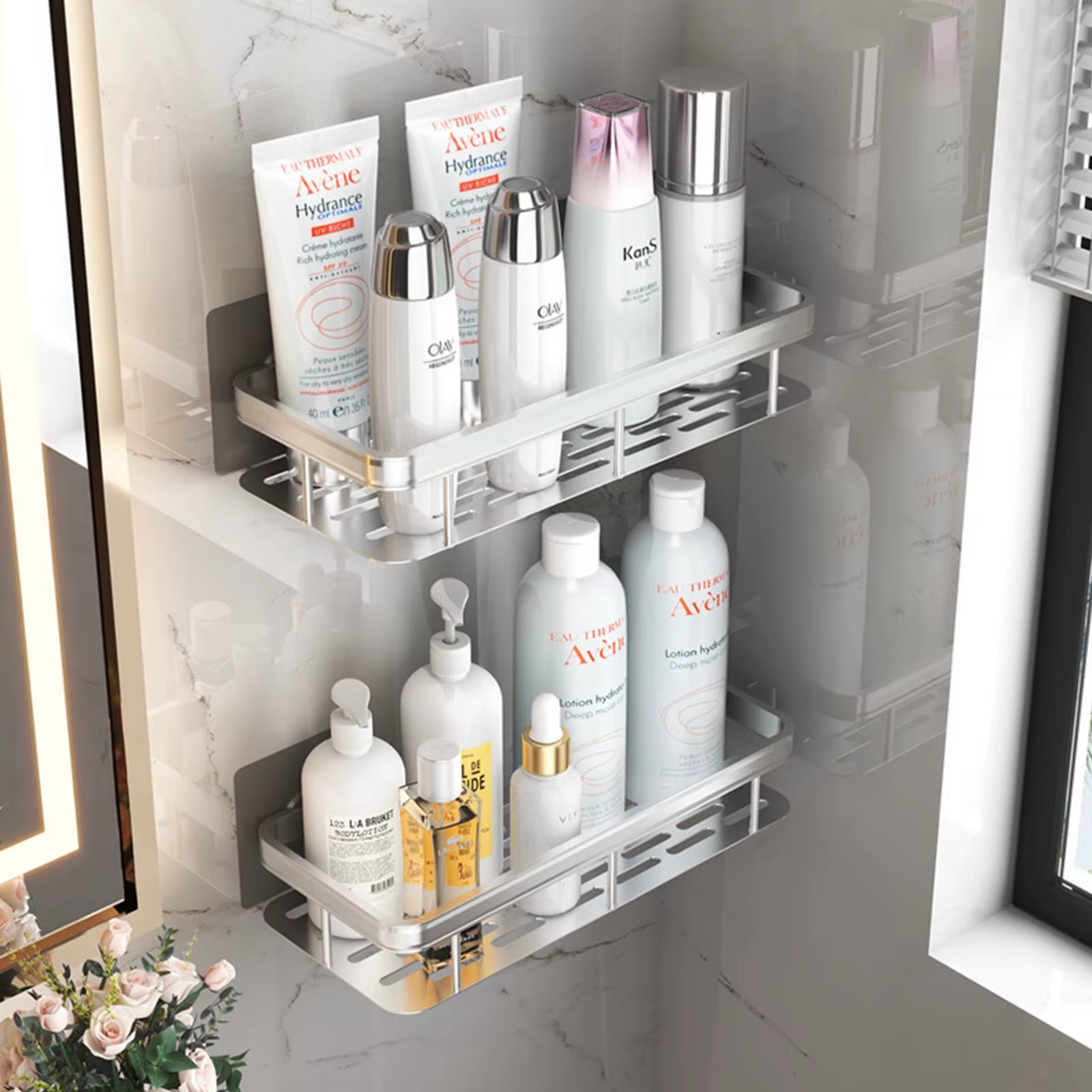 Bathroom Storage Rack Stainless Steel anti Rust Storage Shower Rack Suction Cup Storage Rack Household Storage Appliances