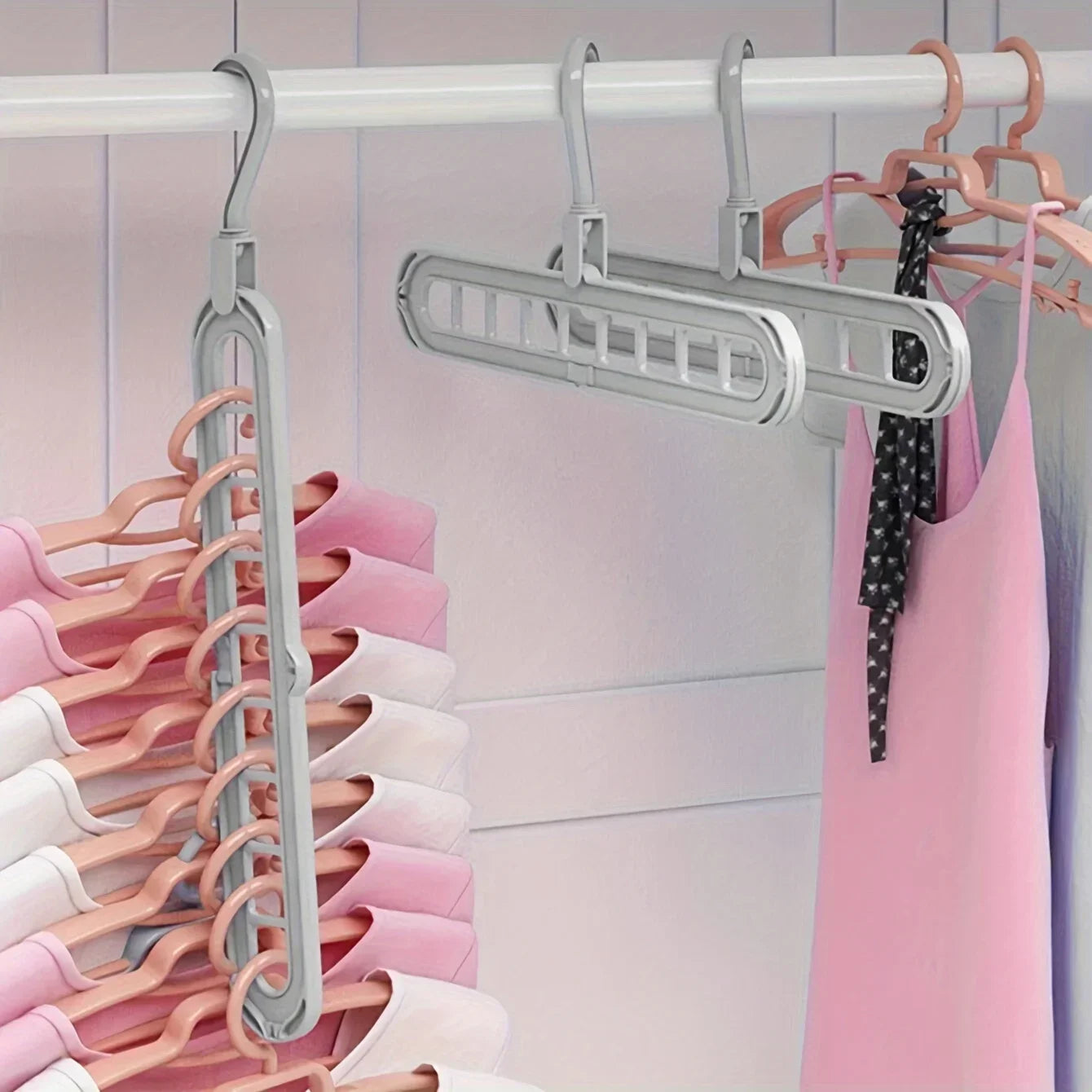 3Pcs, Plastic 9-Hole Foldable Hangers, Heavy Duty Space Saving Clothes Organizer Hangers, for Room, Closet, Wardrobe, Home & Dor