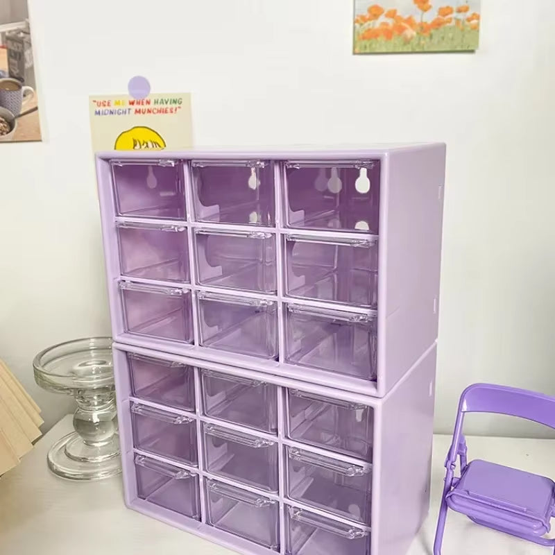 Desktop 9 Grid Storage Boxes Organizer Transparent Small Drawer Partitioned Student Desk Wall-Mounted Sundries Storage Box Cute