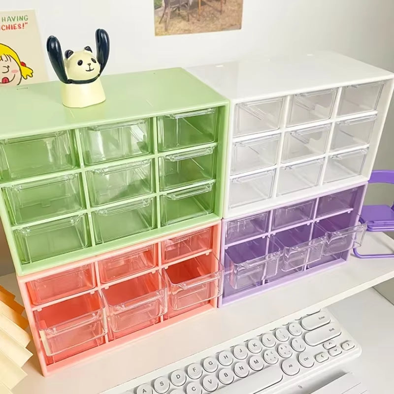 Desktop 9 Grid Storage Boxes Organizer Transparent Small Drawer Partitioned Student Desk Wall-Mounted Sundries Storage Box Cute