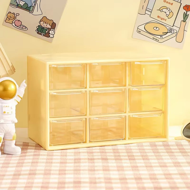 Desktop 9 Grid Storage Boxes Organizer Transparent Small Drawer Partitioned Student Desk Wall-Mounted Sundries Storage Box Cute