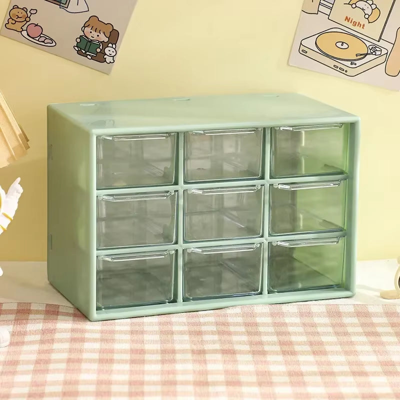 Desktop 9 Grid Storage Boxes Organizer Transparent Small Drawer Partitioned Student Desk Wall-Mounted Sundries Storage Box Cute