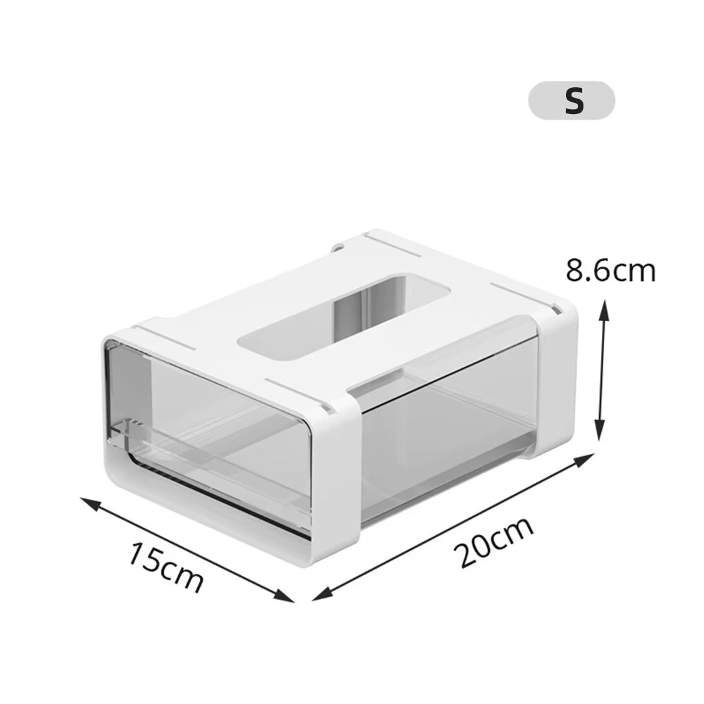 Hidden under desk drawer storage box mounted beneath a desktop, slid open.