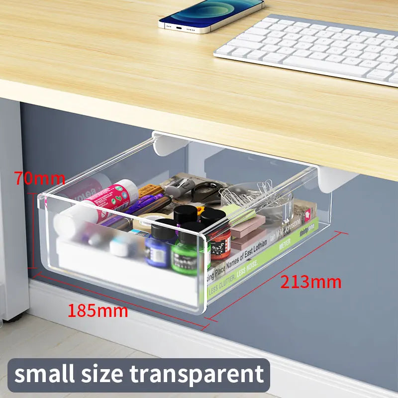 Self-Adhesive, Drill-Free Under-Desk Plastic Drawer: Ideal for Office/Home, Perfect for Organizing Stationery