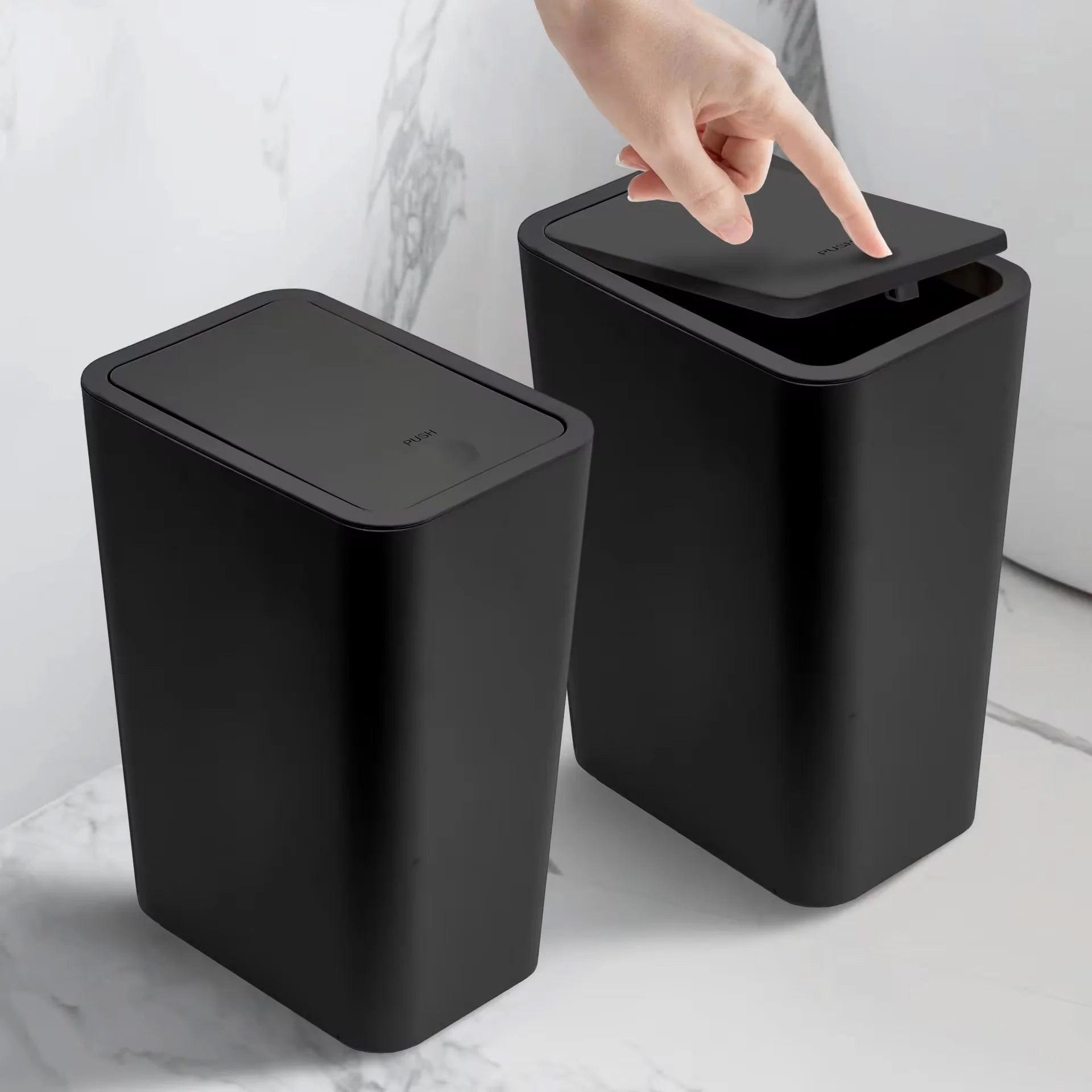 Bathroom Trash Can-10L Small Garbage Can with Press Top Lid for Toilet,Bedroom,Living Room – Plastic Wastebasket with Pop-Up Lid
