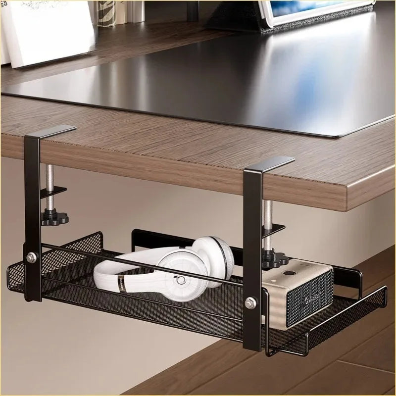 No Drill under Desk Cable Management Tray Steel Wire Organizer Rack Cable Storage Shelf