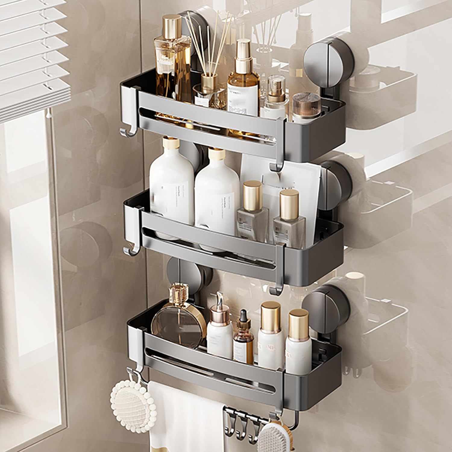 Suction Cup Shower Caddy and Towel Holder No-Drill