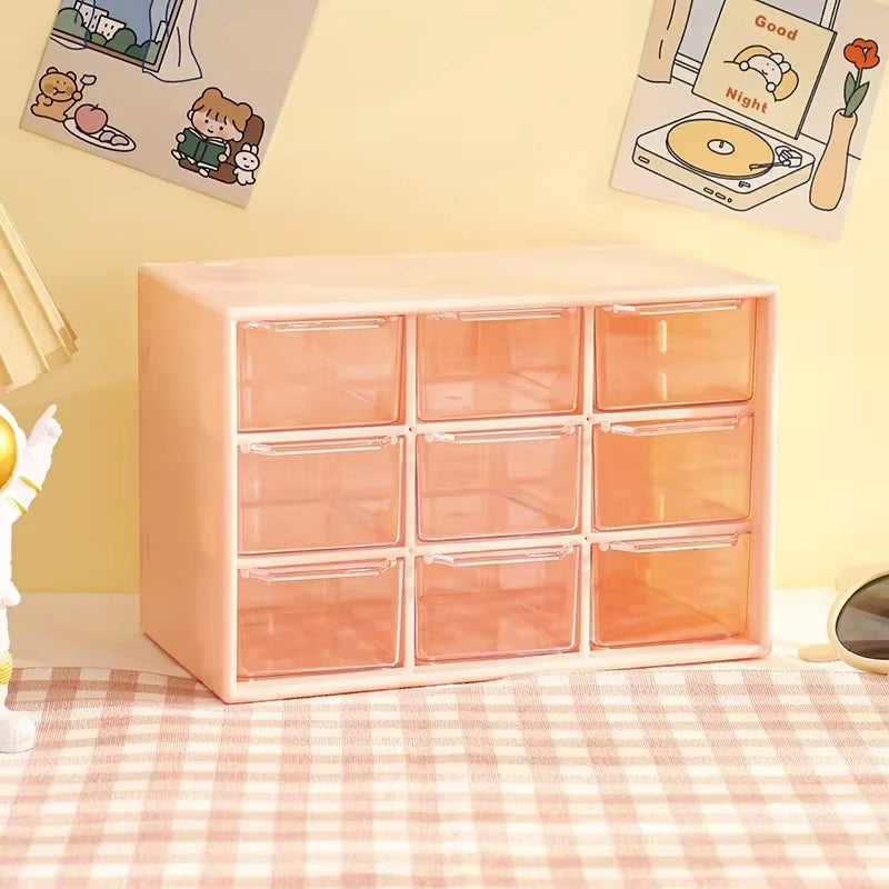 Desktop 9 Grid Storage Boxes Organizer Transparent Small Drawer Partitioned Student Desk Wall-Mounted Sundries Storage Box Cute