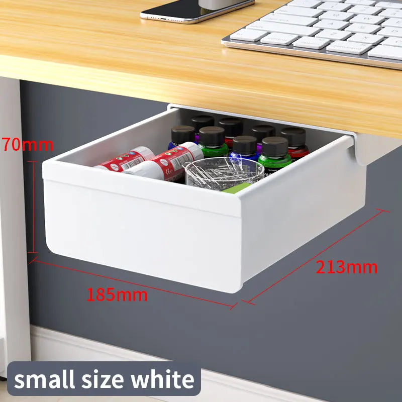 Self-Adhesive, Drill-Free Under-Desk Plastic Drawer: Ideal for Office/Home, Perfect for Organizing Stationery