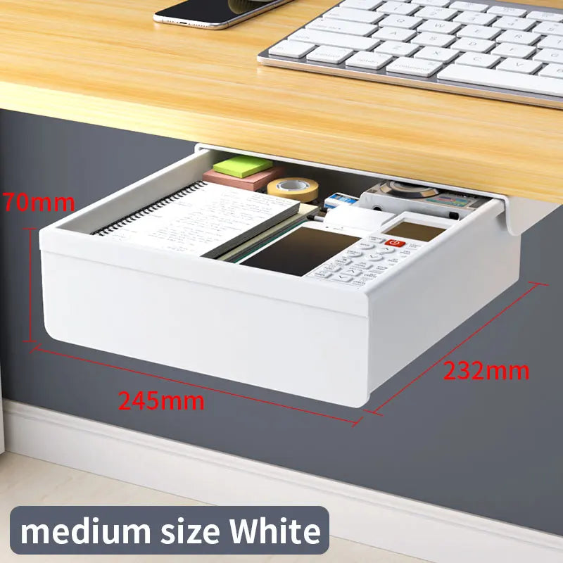 Self-Adhesive, Drill-Free Under-Desk Plastic Drawer: Ideal for Office/Home, Perfect for Organizing Stationery