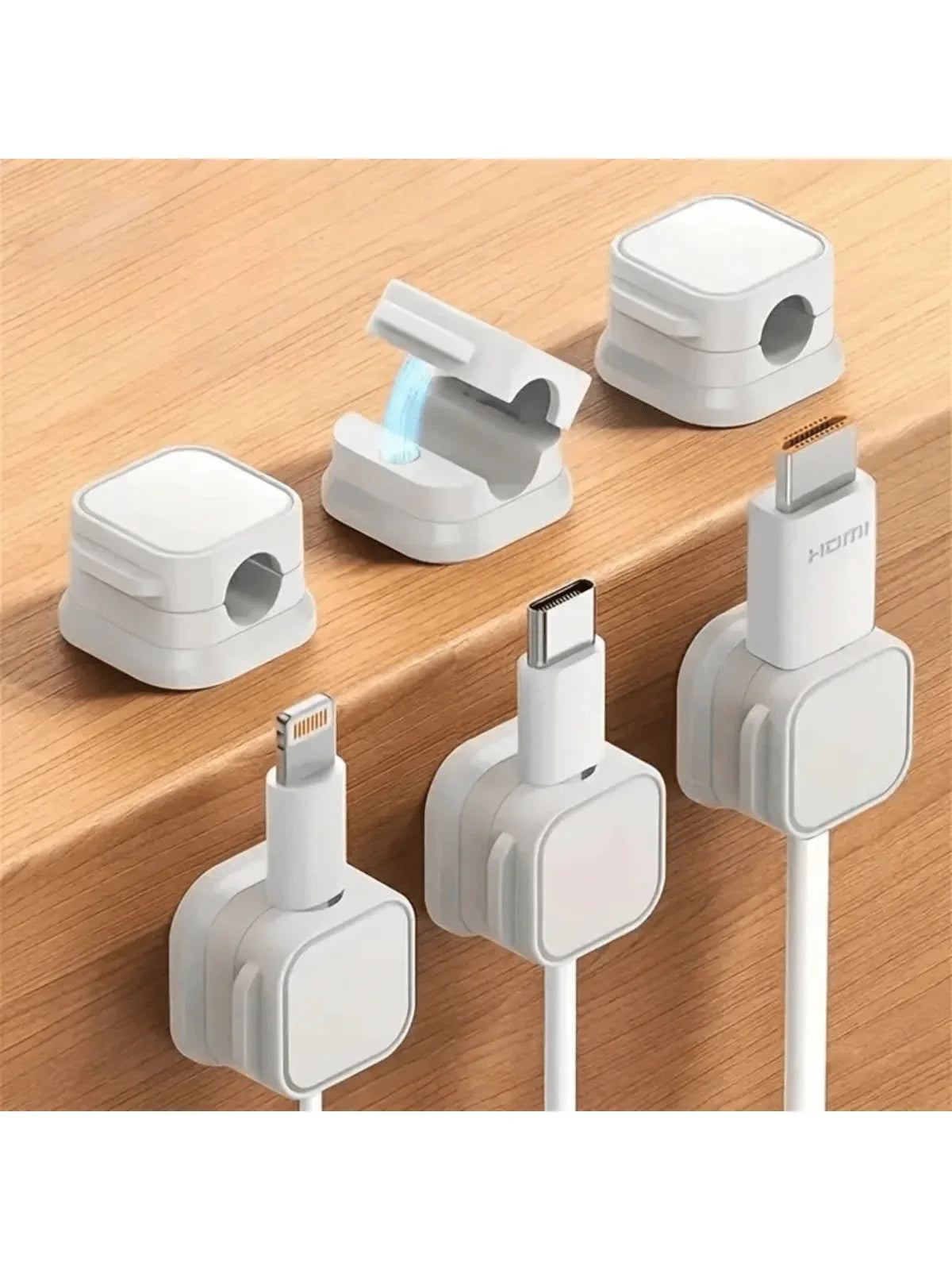 6Pcs PVC Magnetic Cord Organizer Clips - Strong Adhesive, No-Drill Cable Holders for Desk & Home Office Wire Management, Multi-U