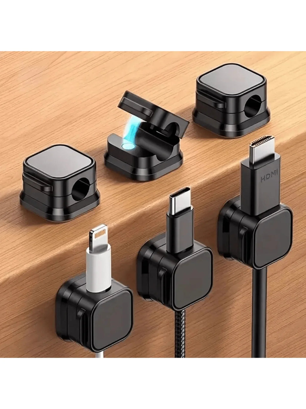 6Pcs PVC Magnetic Cord Organizer Clips - Strong Adhesive, No-Drill Cable Holders for Desk & Home Office Wire Management, Multi-U