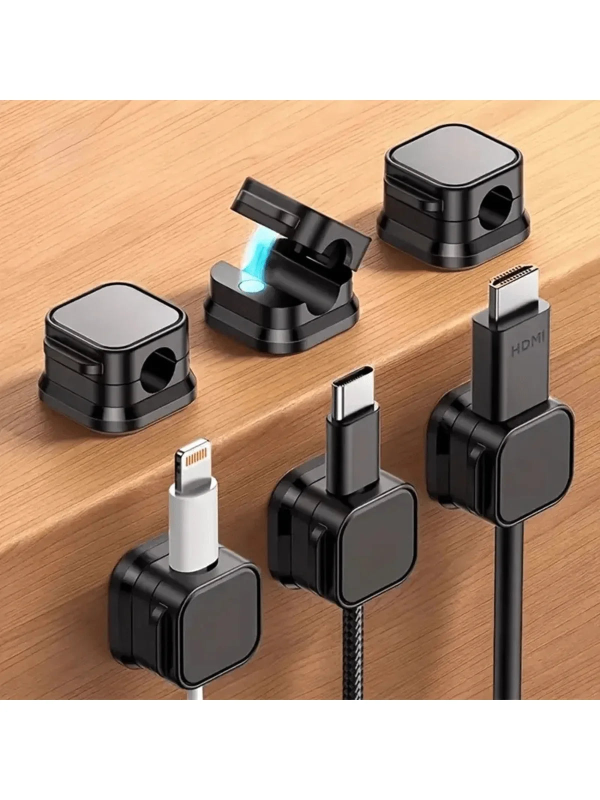 6Pcs PVC Magnetic Cord Organizer Clips - Strong Adhesive, No-Drill Cable Holders for Desk & Home Office Wire Management, Multi-U