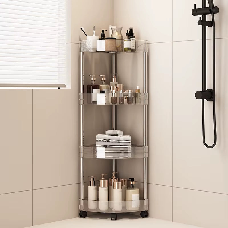 Fashion Rack Multi-Layer Transparent Bathroom Shelf Washbasin Storage Trolley Easy-Move Corner Space-Saving Toilet Rack