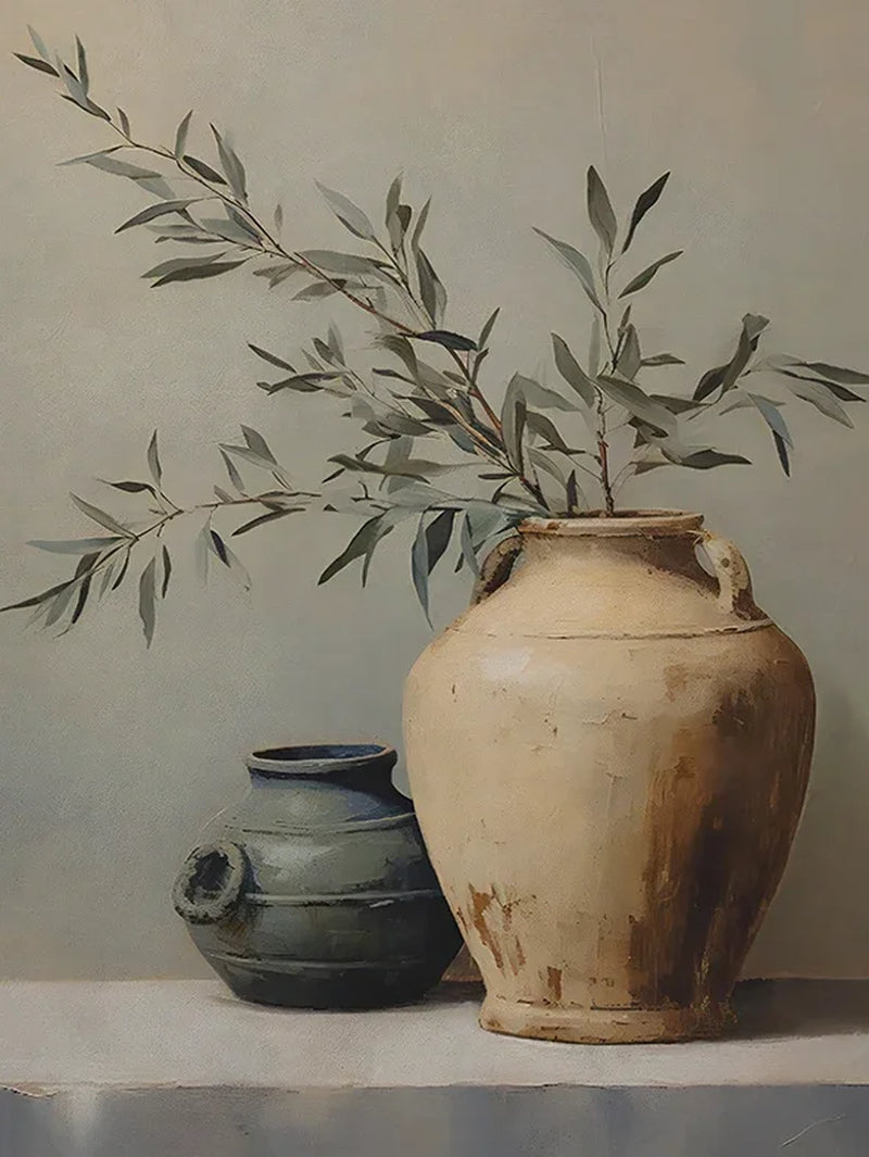 Retro Elegant Olive Tree and Lemon Canvas Poster Vase Wall Art Poster Perfect Gift for Living Room Bedroom Dormitory Home Decor