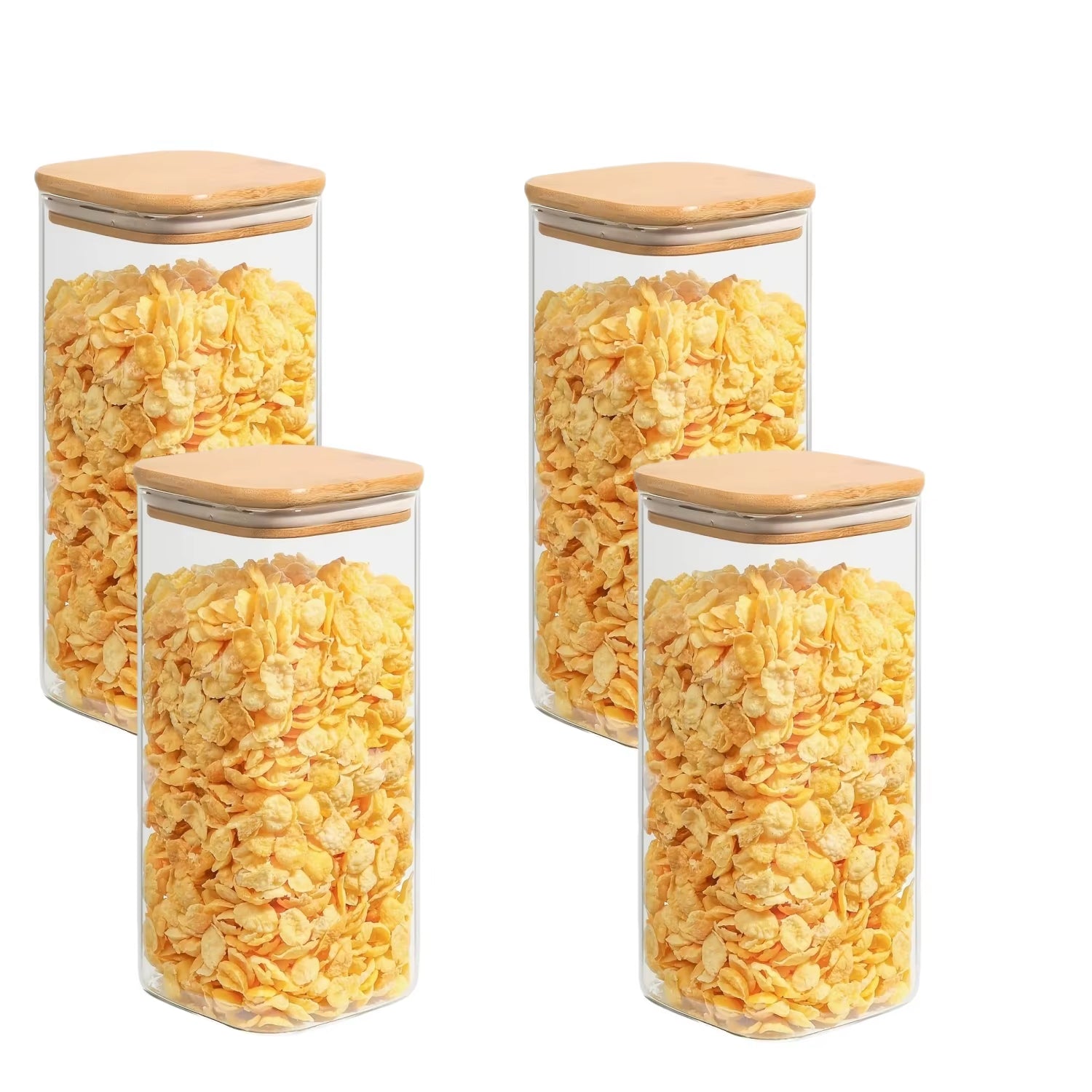 2/4/6/8Pcs Square Glass Sealed Jars, Kitchen Organizers, Storage Containers with Bamboo Lids, Glass Jars, Multi-Capacity Combination Set, Coffee Storage Containers, Suitable for Kitchen Spices, Coffee, Grains, Candies, Cookies, Pasta, Home Kitchen Table Decoration, Stackable Storage, Suitable for Holiday and Wedding Gifts
