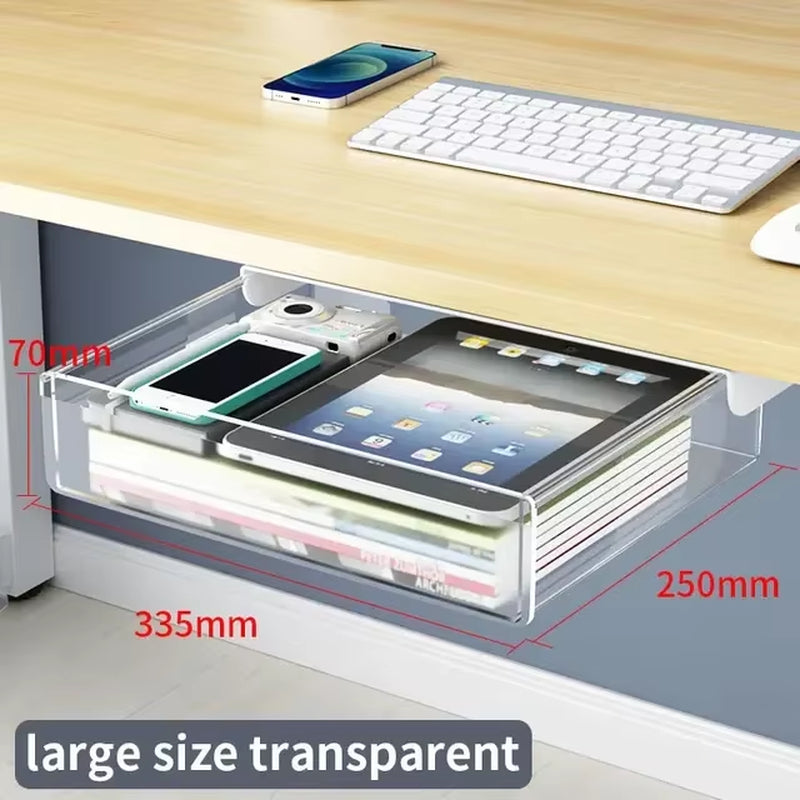 Self-Adhesive, Drill-Free Under-Desk Plastic Drawer: Ideal for Office/Home, Perfect for Organizing Stationery