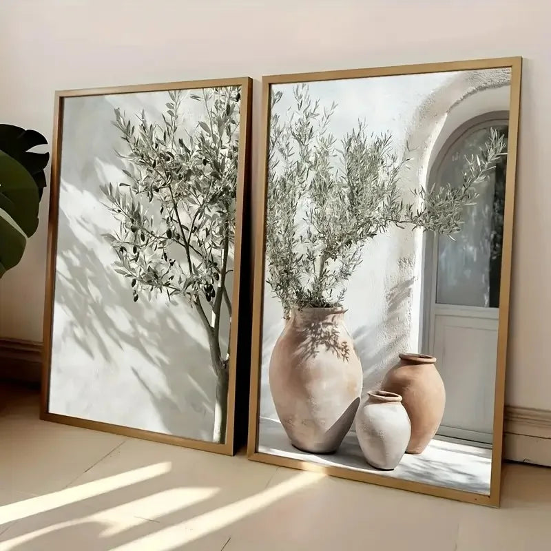 Retro Elegant Olive Tree and Lemon Canvas Poster Vase Wall Art Poster Perfect Gift for Living Room Bedroom Dormitory Home Decor