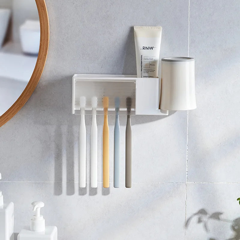 Bathroom Shelves Wall Mount Toothbrush Toothpaste Holder Suction Cup Storage Rack Toiletries Organizer Bathroom Accessories