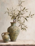 Olive tree and lemon canvas wall art poster displayed on a living room wall.