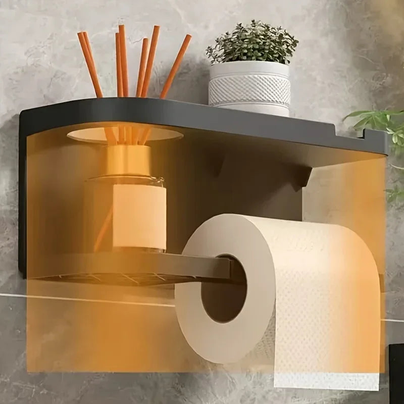 Wall Mounted Tissue Holder without Drilling, Widened Storage Space, Smooth Pull-Out and Not Easy to Slip Off