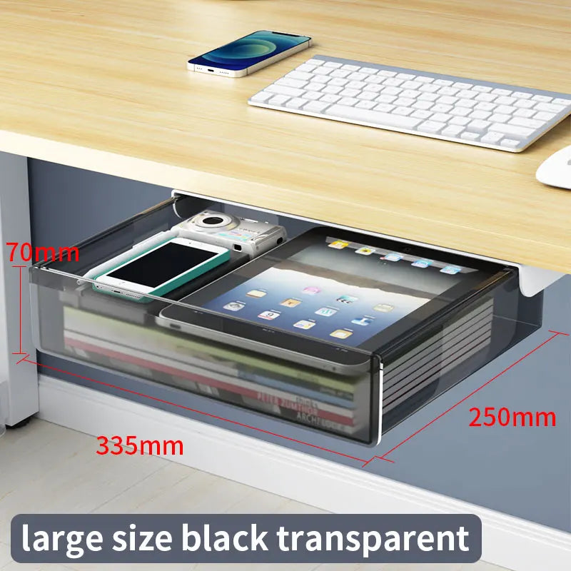 Self-Adhesive, Drill-Free Under-Desk Plastic Drawer: Ideal for Office/Home, Perfect for Organizing Stationery