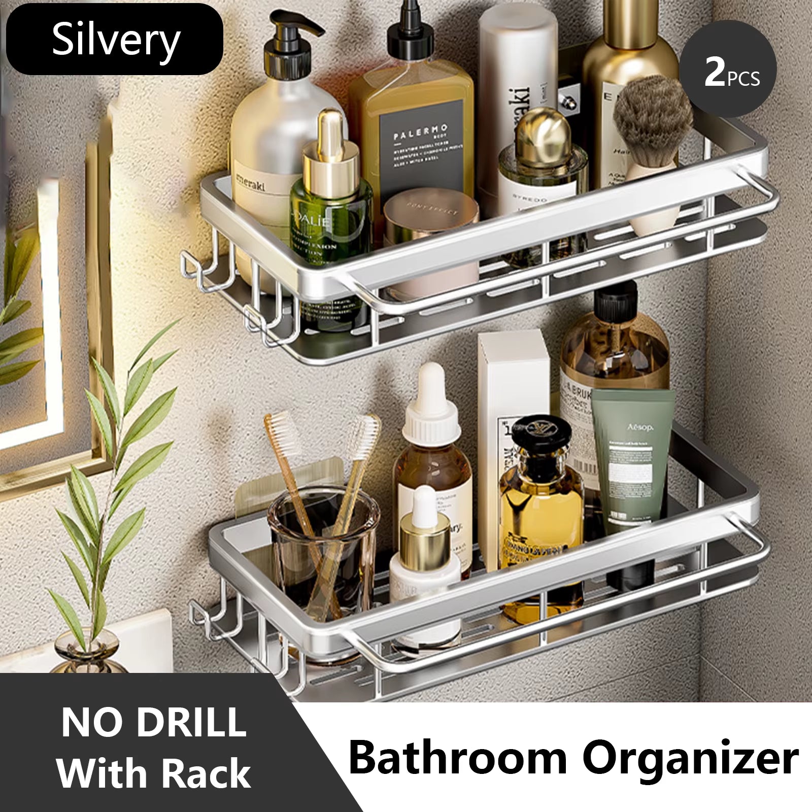 Bathroom Storage Rack Stainless Steel anti Rust Storage Shower Rack Suction Cup Storage Rack Household Storage Appliances