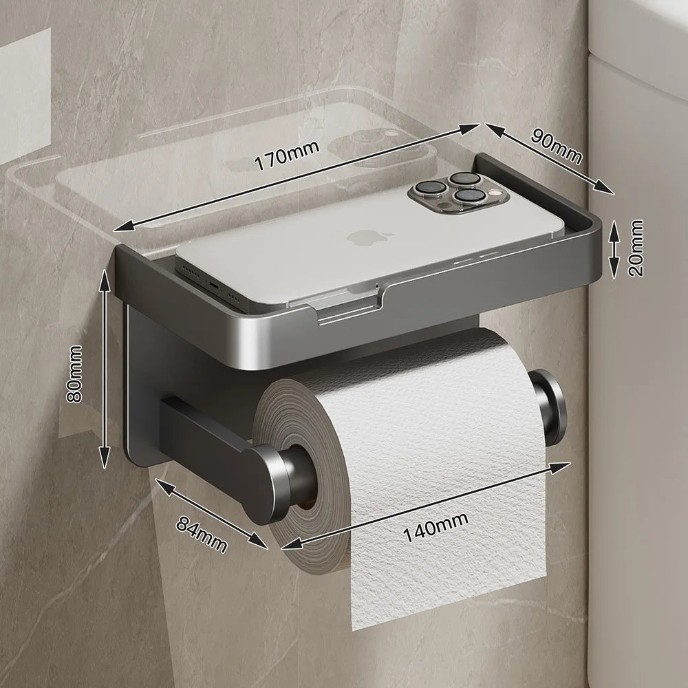Toilet Paper Holder Wall-Mounted Double Layer Paper Roll Holder with Storage Tray Organizer Phone Stand Bathroom Accessories