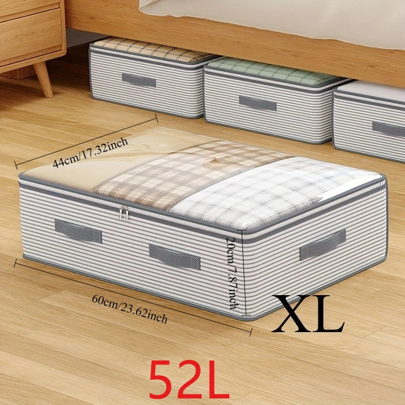 Large Capacity Clothes Storage Bag Heavy Duty Non-Woven Organizer Box Clear Window for Comforters Blankets Bedding under Bed