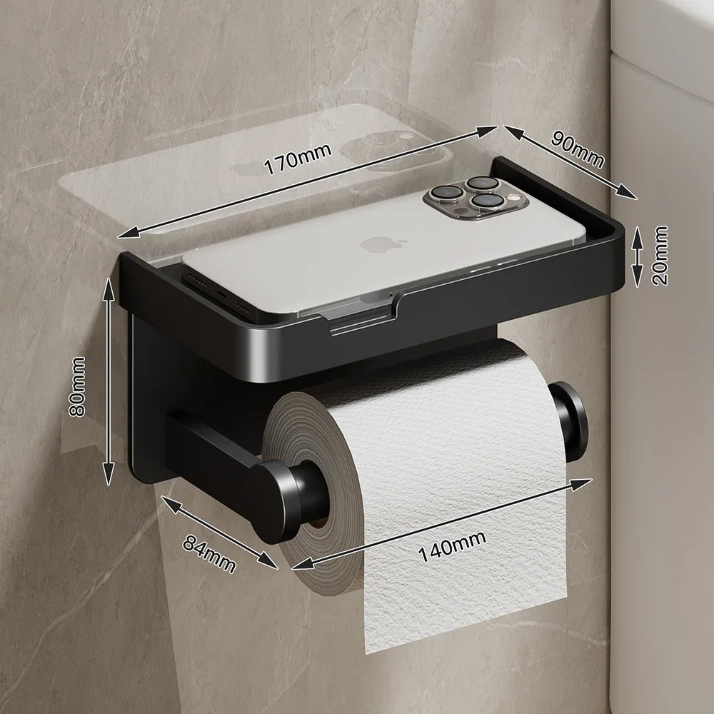 Toilet Paper Holder Wall-Mounted Double Layer Paper Roll Holder with Storage Tray Organizer Phone Stand Bathroom Accessories