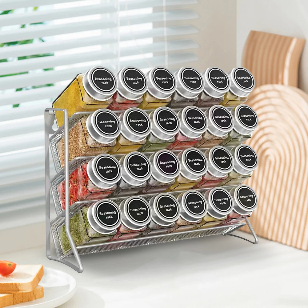 Kitchen Spice Rack 4 Tier Spice Organizer Carbon Steel Wall Shelf without Spice Jars for Cabinet Kitchen Pantry Organizer Shelf