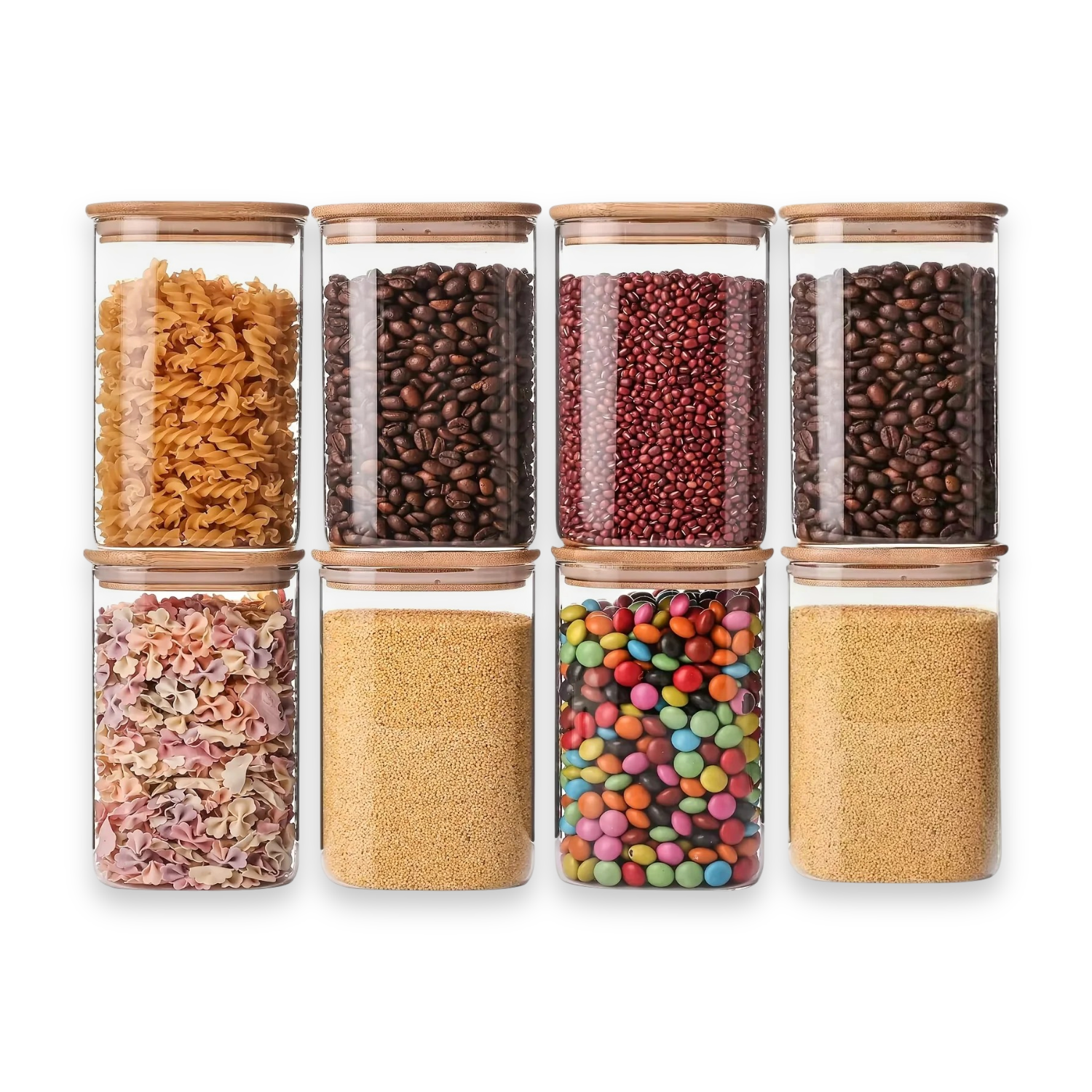 Glass Storage Jars With Bamboo Lids for Kitchen Pantry