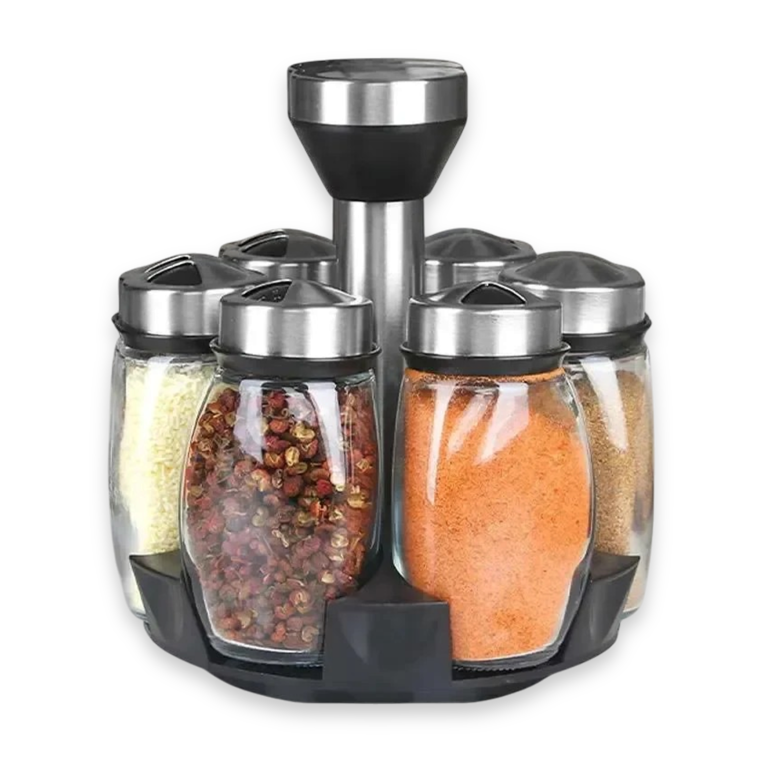 Rotating Spice Jar Set Glass Seasoning Bottles With Rack
