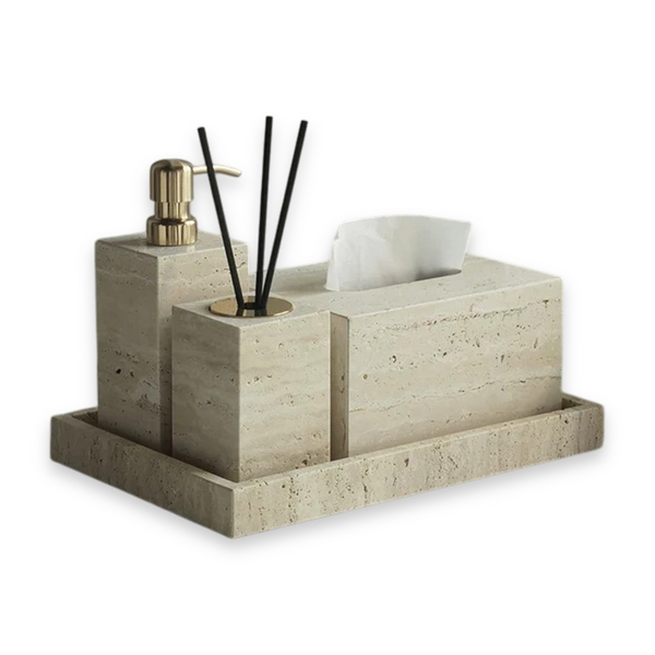 Travertine Bathroom Accessories Soap Dish and Dispenser Set